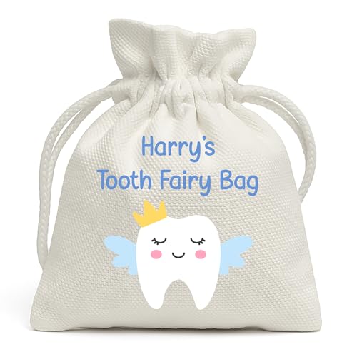 Personalised Crown tooth fairy drawstring pouch with name
