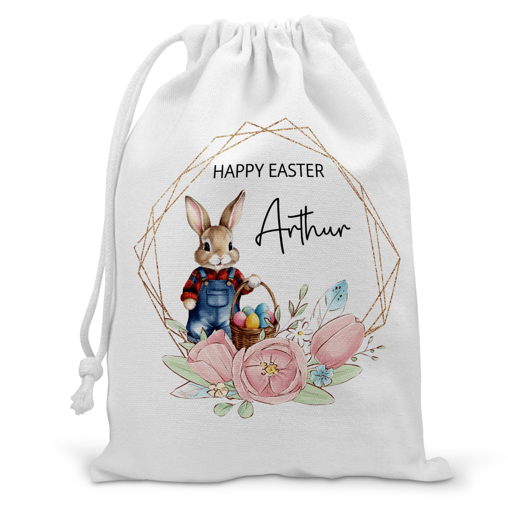 Personalised Easter Gift Bag - Blue Rabbit | Custom Easter Sack - Chicken Craft Ltd