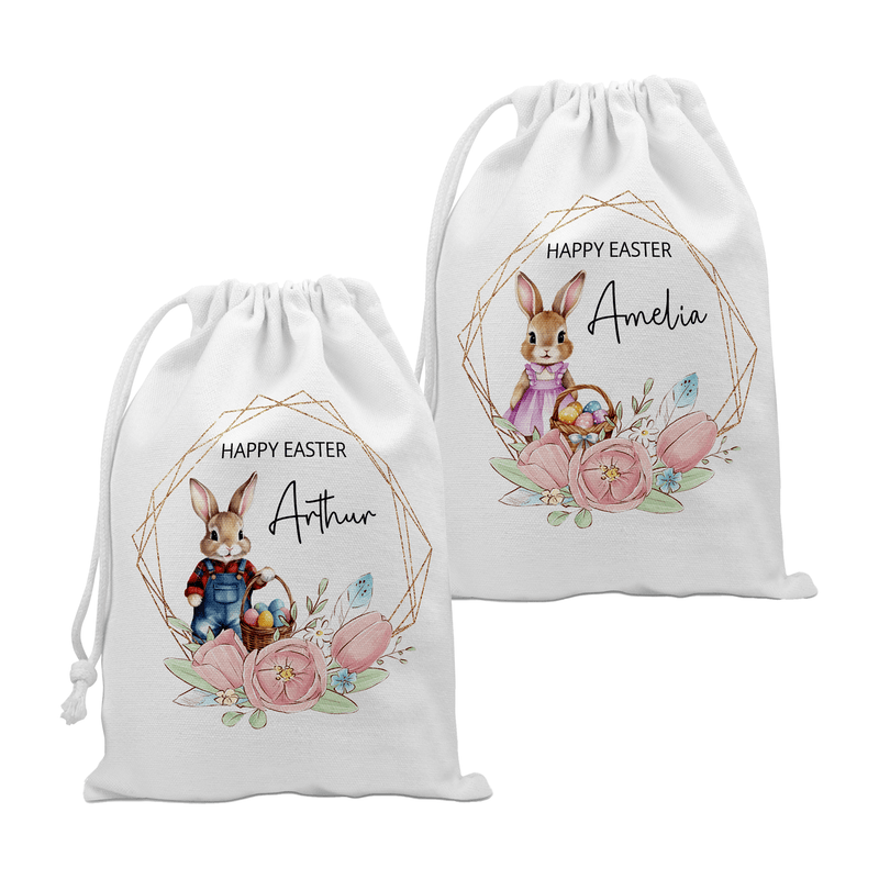 Pink Rabbit Easter Sack personalised with name view 2