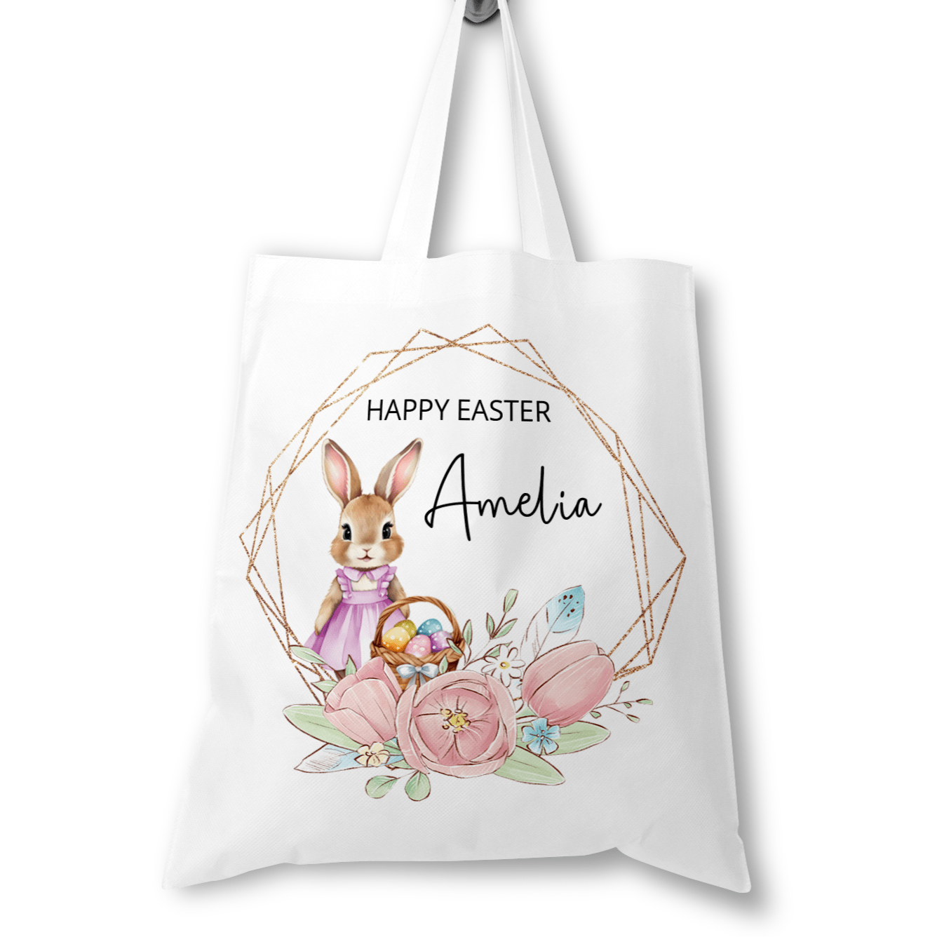 Personalised Easter Tote Bag - Pink Rabbit - Chicken Craft Ltd