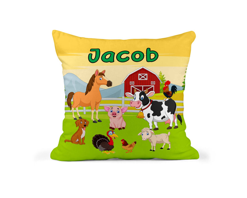 Personalised Farm Animal Cushion with Name showing farm animal artwork front view
