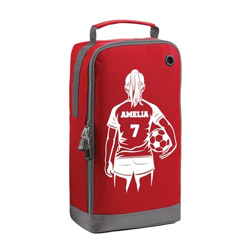 Red Female Player + Number boot bag with personalised name and number