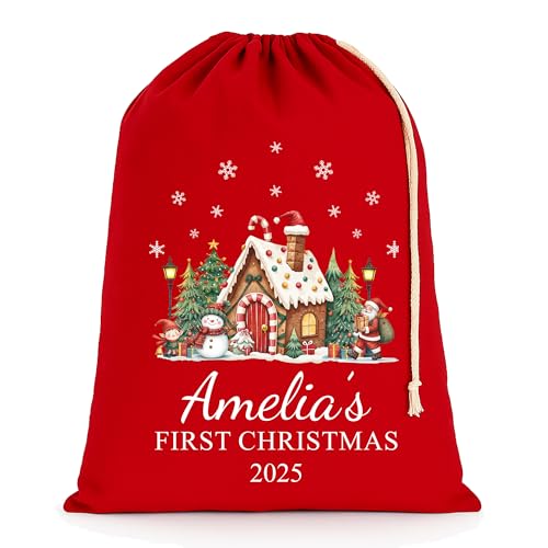 Personalised Festive House Christmas Santa Sack with Name