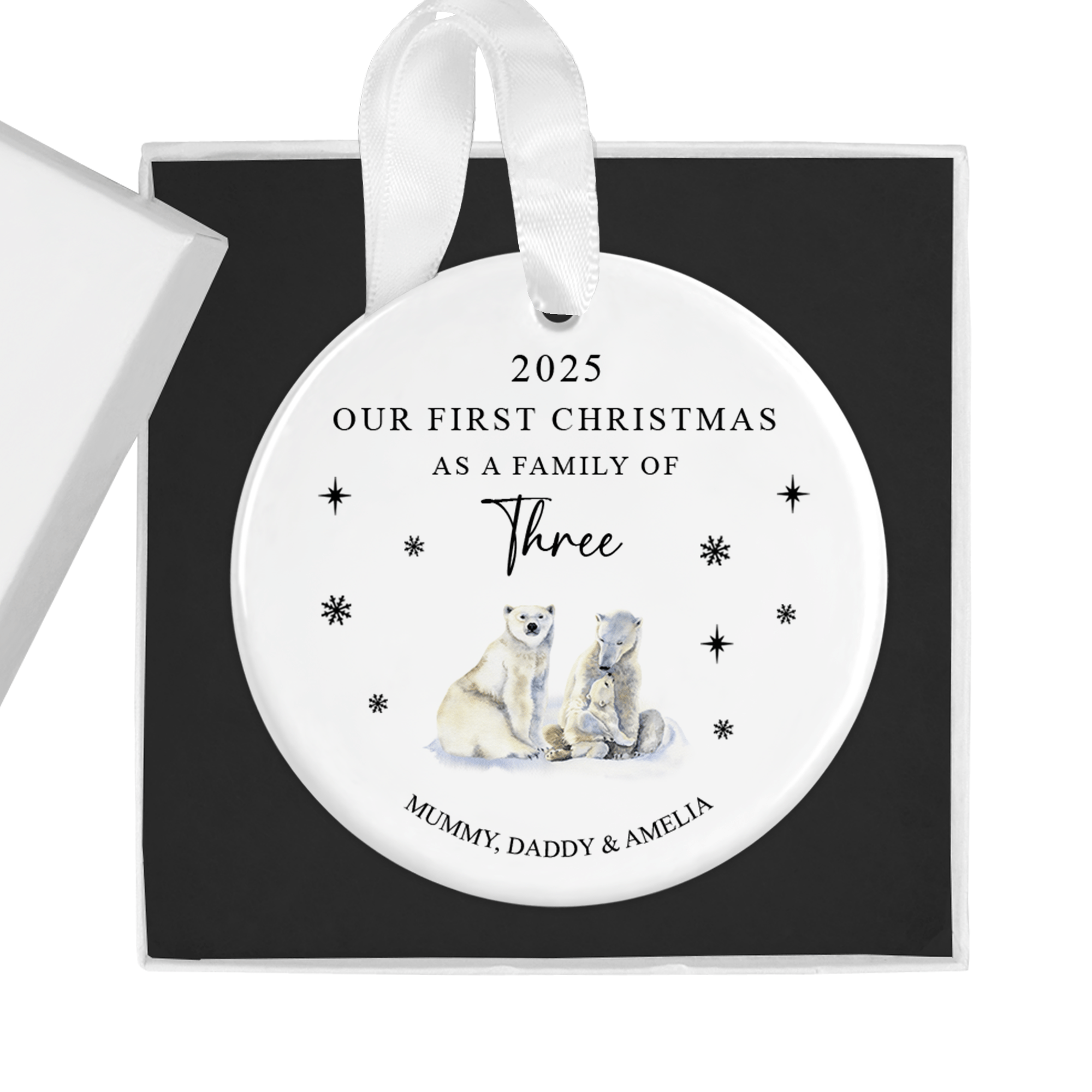Personalised First Christmas as a Family of 3 Polar Bear Ornament with Gift Box - Chicken Craft Ltd