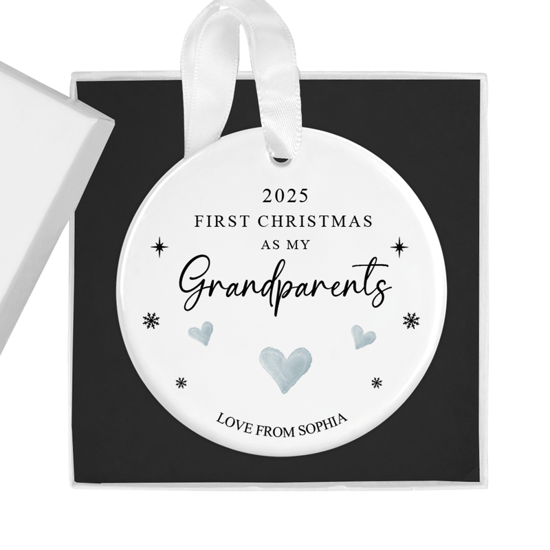 Personalised ceramic ornament with an elegant heart details and festive snowflakes