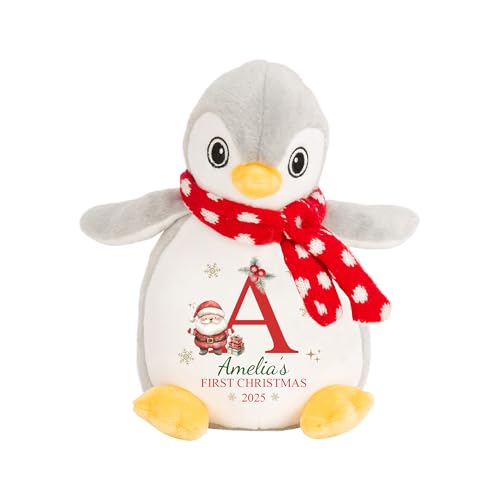 First Christmas penguin teddy with name and initial