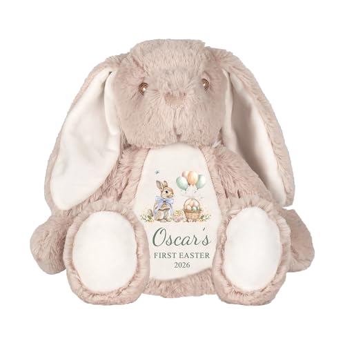 Beige Easter bunny soft toy with First Easter design and name