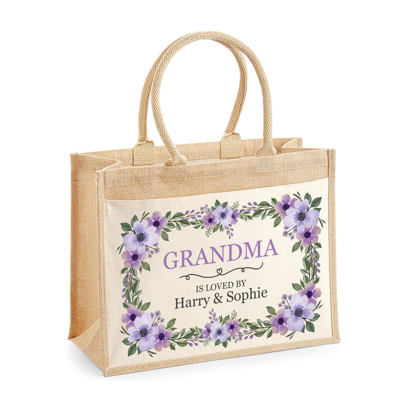 Personalised Floral Jute for Mum or Grandma with Names Tote Bag additional product photo