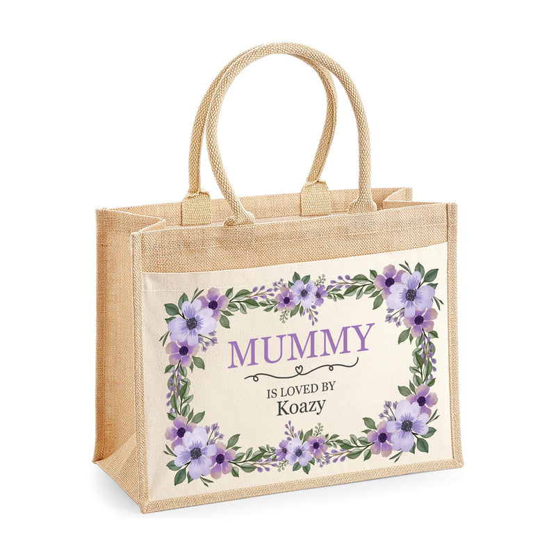 Personalised Floral Jute for Mum or Grandma with Names Tote Bag additional product photo