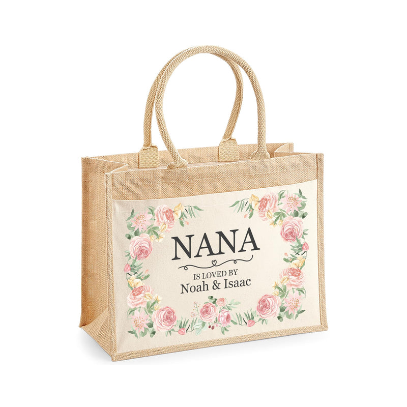 Personalised Floral Jute for Nanny or Grandma with Names Tote Bag additional product photo