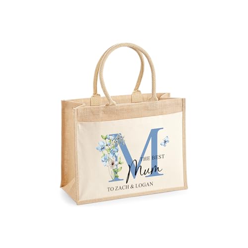 Personalised Floral Monogram Hessian Tote Shopping Bag for Mum