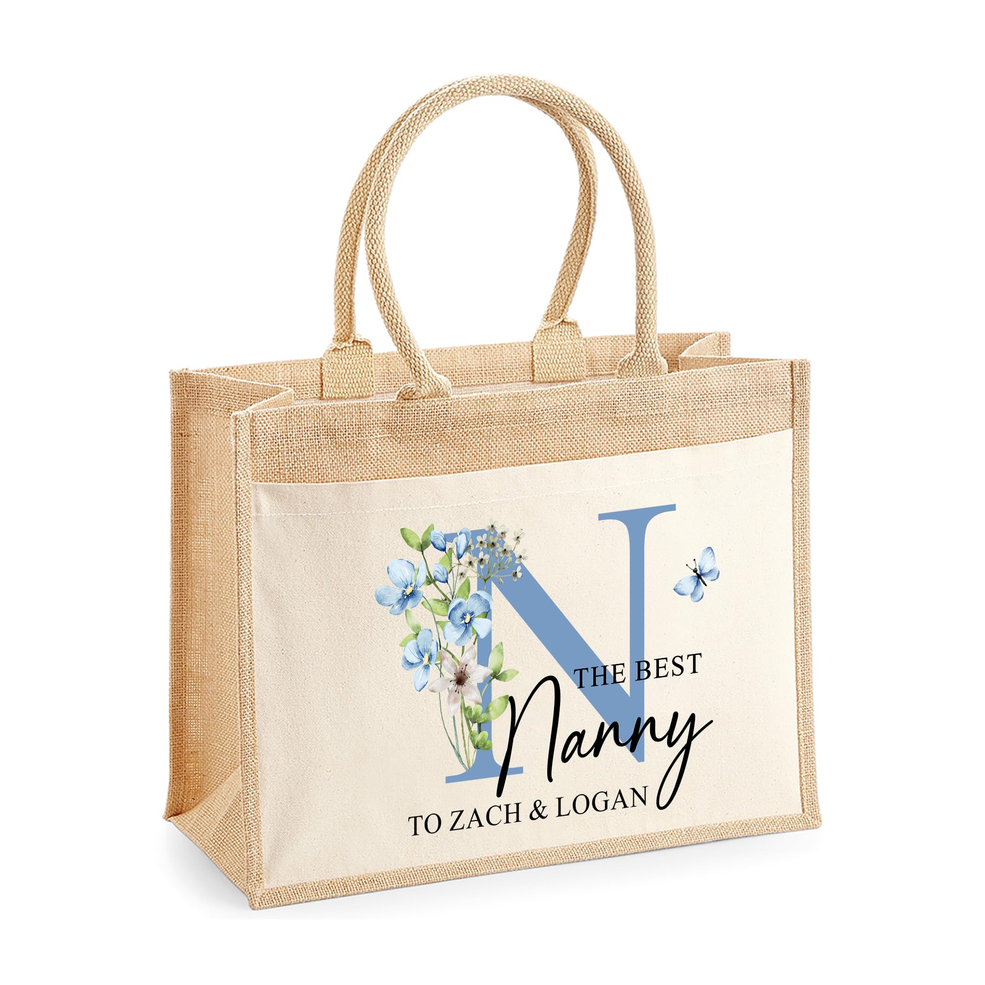Personalised Floral Monogram Hessian Tote Shopping Bag for Nanny additional product photo