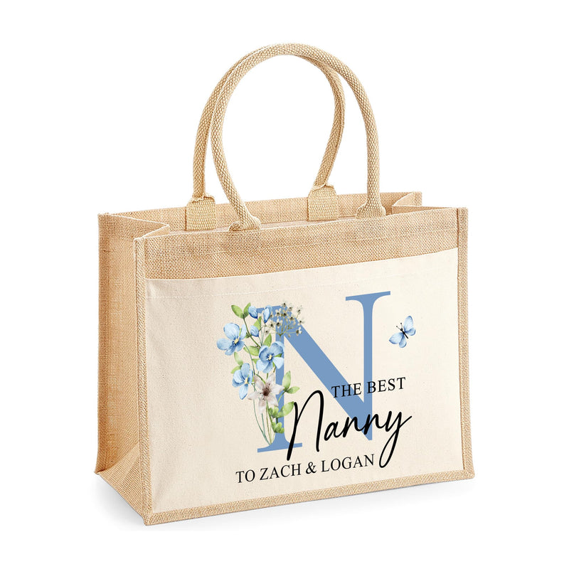Personalised Floral Monogram Hessian Tote Shopping Bag for Nanny additional product photo