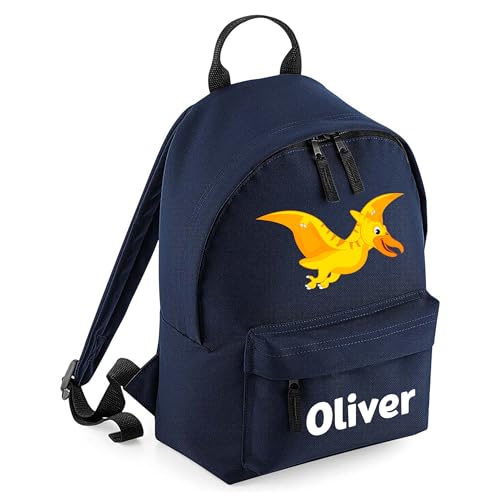 Personalised Flying Dinosaur - Navy Kids Backpack with Name product image