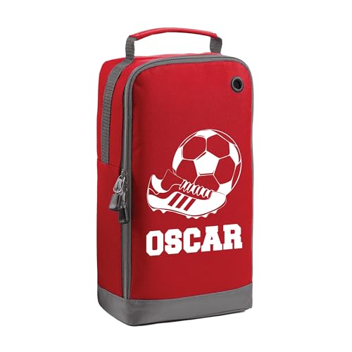 Red football boot bag with custom name