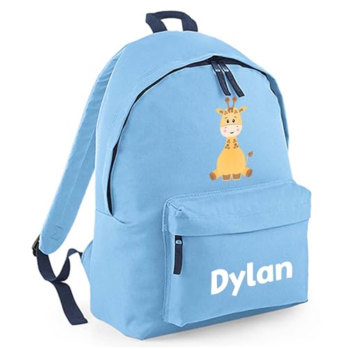 Personalised Giraffe - Light Blue Kids Backpack with Name product image