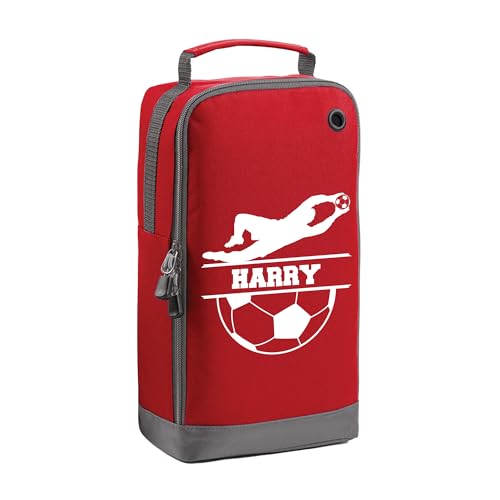 Red kids boot bag with goalkeeper design