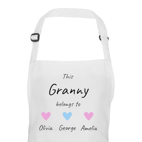 White Granny hearts design apron with grandchild names