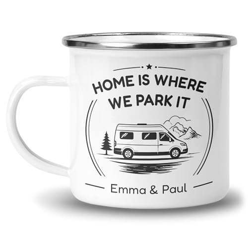 Personalised Grey Home Is Where We Park It Panel Van Mug with Name product image