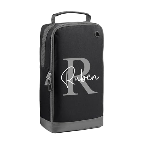 Black kids boot bag with grey initial design