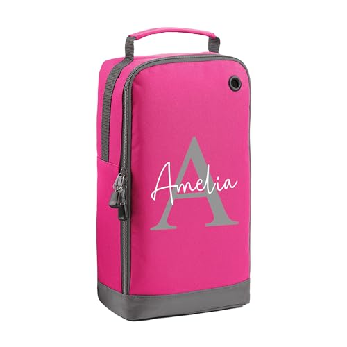 Pink kids boot bag with grey initial design