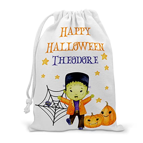 Personalised Halloween Frankenstein Treat Bag with Name Drawstring Bag with Halloween Frankenstein Design