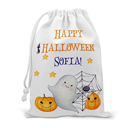 Personalised Halloween Ghost Treat Bag with Name Drawstring Bag with Halloween Ghost Design