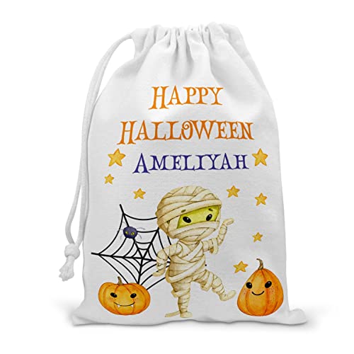 Personalised Halloween Mummy Treat Bag with Name Drawstring Bag with Halloween Mummy Design