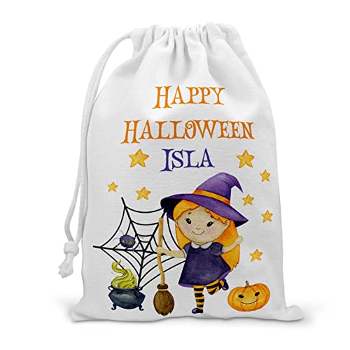 Personalised Halloween Witch Treat Bag with Name Drawstring Bag with Halloween Witch Design