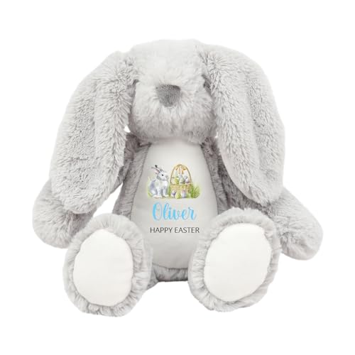 Personalised Happy Easter Bunny Soft Toy with Name - Blue Script