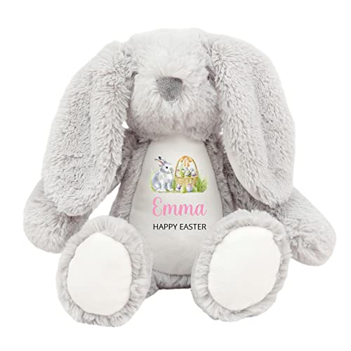 Personalised Happy Easter Bunny Soft Toy with Name - Pink Script
