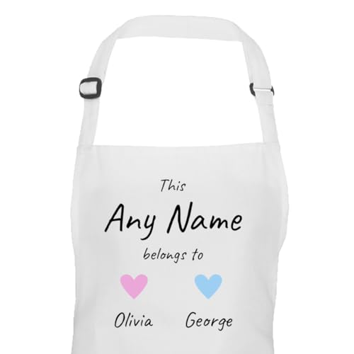 White hearts design apron personalised with names