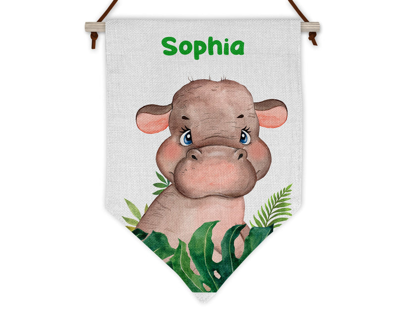 Hippo Linen Flag personalised with name