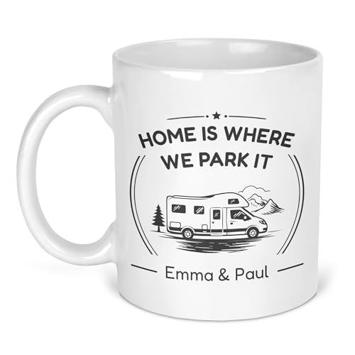 Personalised Home Is Where We Park It Ceramic Mug with Name