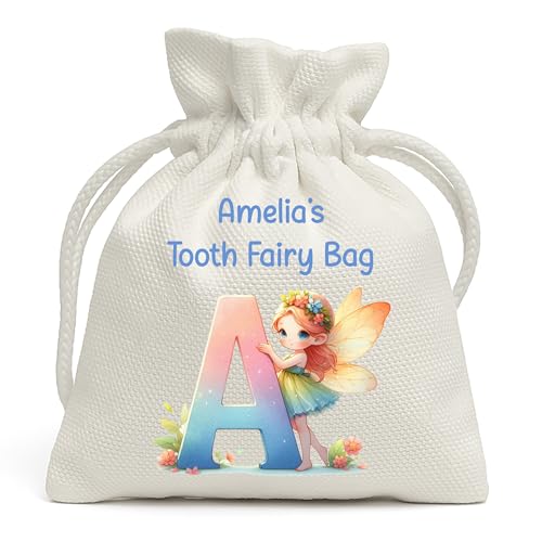 Personalised Initial Fairy tooth fairy drawstring pouch with name
