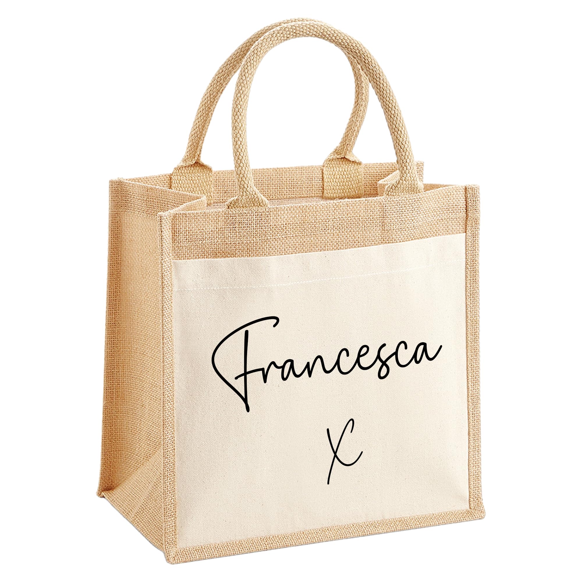 Personalised Jute Tote Bag with Name and Front Pocket additional product photo
