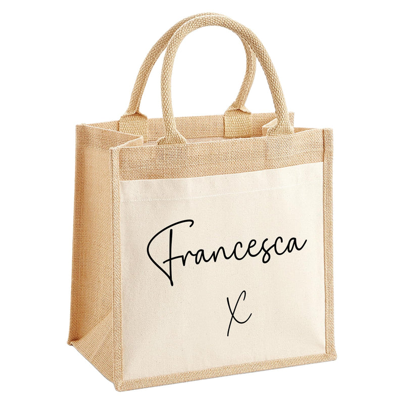 Personalised Jute Tote Bag with Name and Front Pocket additional product photo