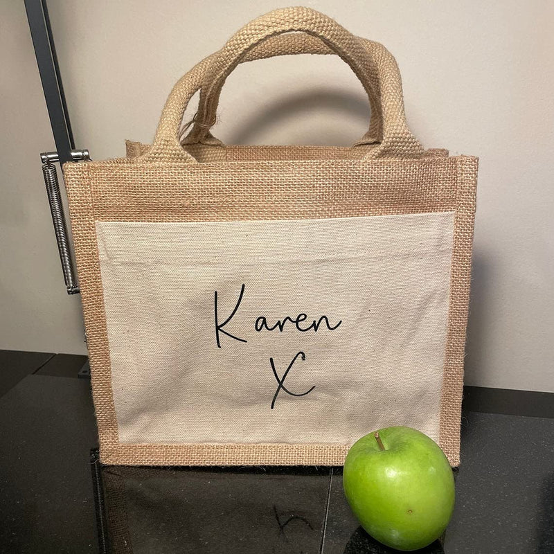 Personalised Jute Tote Bag with Name and Front Pocket additional product photo
