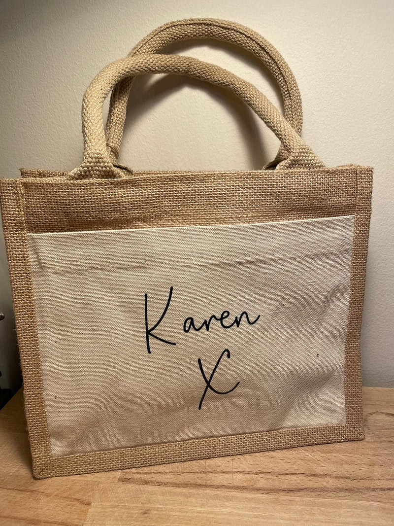 Personalised Jute Tote Bag with Name and Front Pocket additional product photo