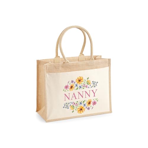 Personalised Jute with Floral Design Tote Bag
