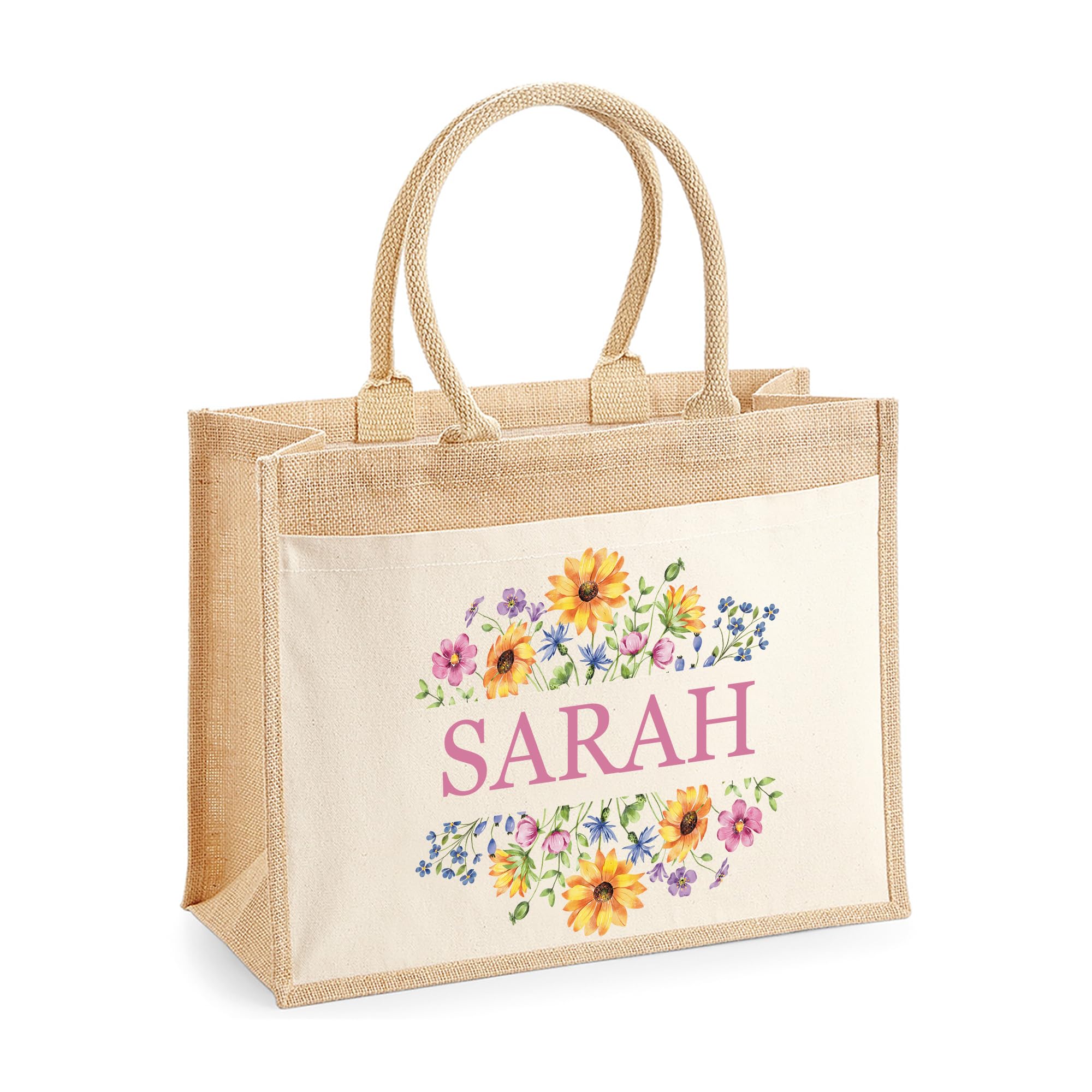 Personalised Jute with Floral Design Tote Bag additional product photo