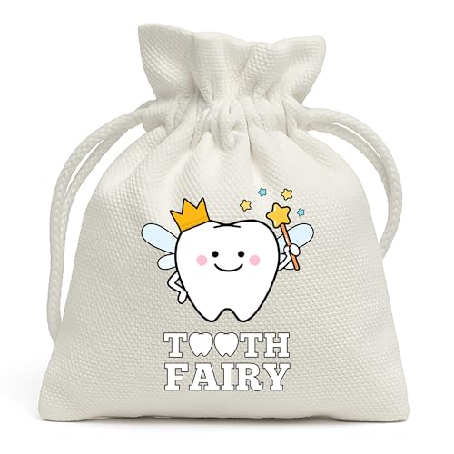 White Magical Tooth Fairy drawstring pouch with custom name