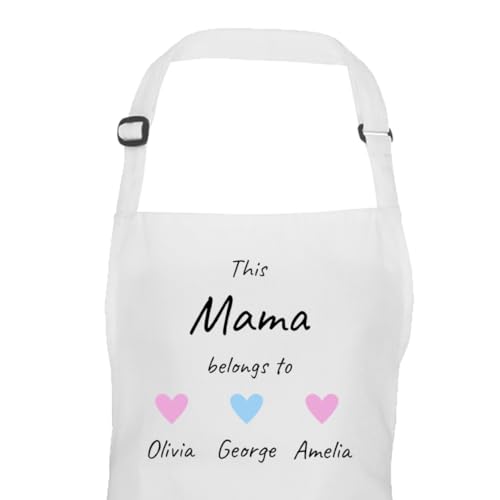 White Mama hearts design apron with children's names