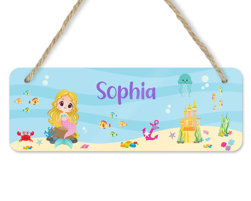 Mermaid Bedroom Door Sign personalised with name