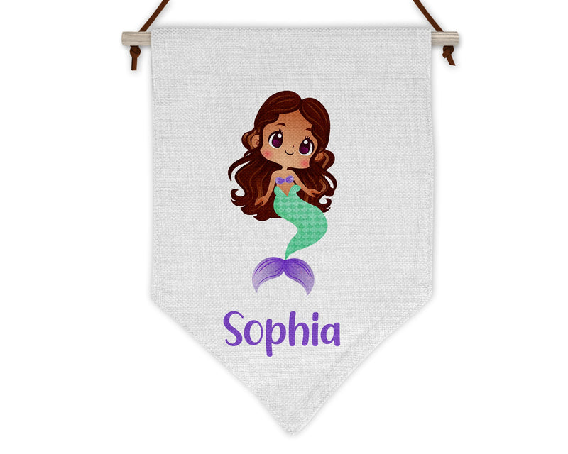 Mermaid Linen Flag personalised with name