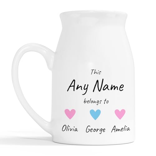 Personalised Milk Jug Vase - Custom Name and Heart Design, Birthday Keepsake a