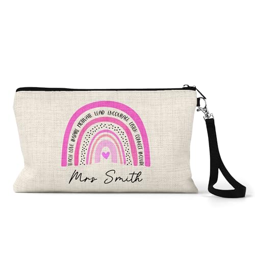 Personalised teacher pencil case with motivational rainbow design and name