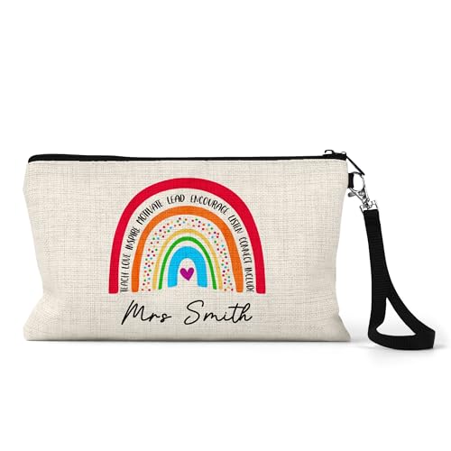 Personalised teacher pencil case with motivational rainbow words and name