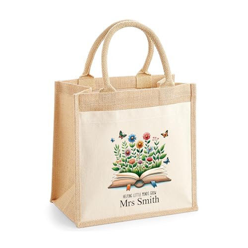 Personalised Multi Floral Book Jute Tote Bag with Name product image