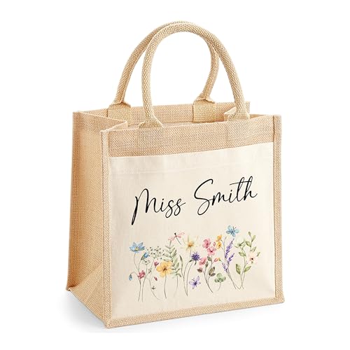 Personalised Multi Floral Jute Tote Bag with Name product image